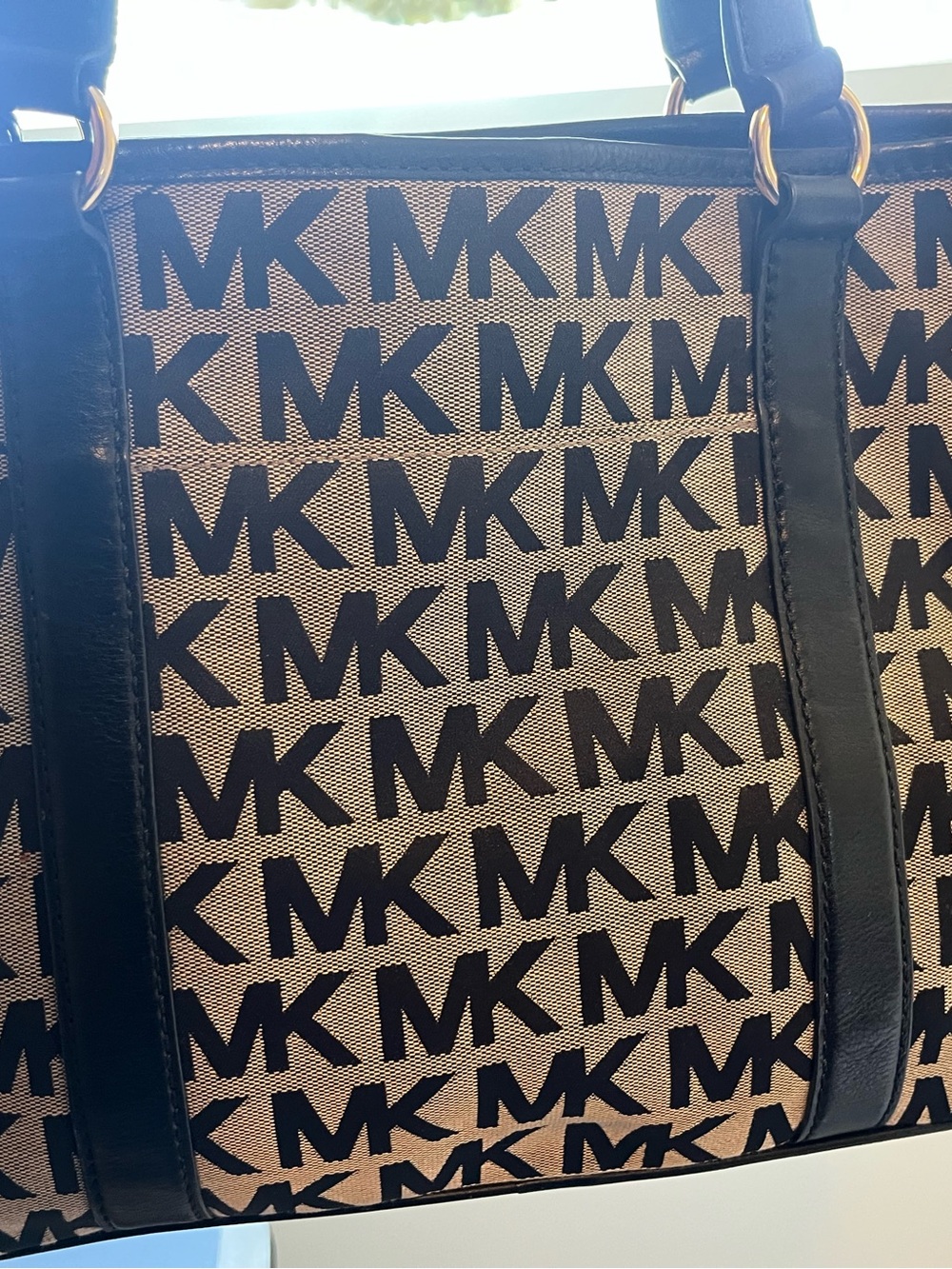 Michael Kors Black and Beige MK Logo Tote